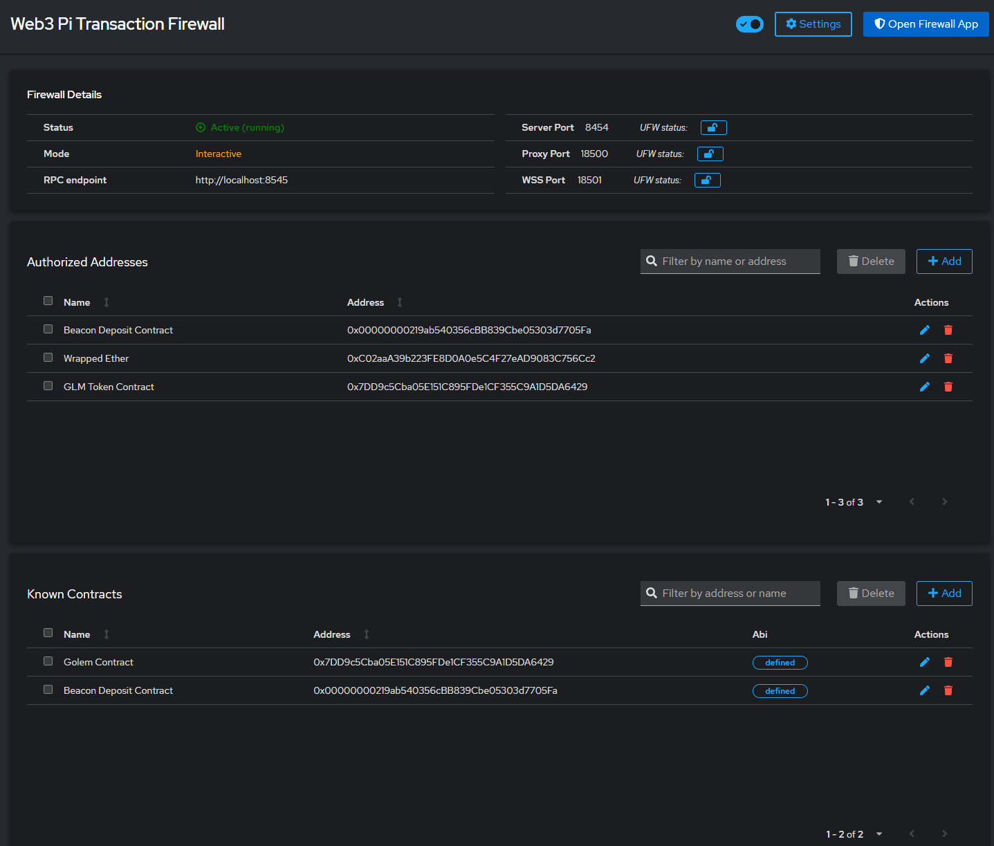 Screenshot of the Cockpit panel